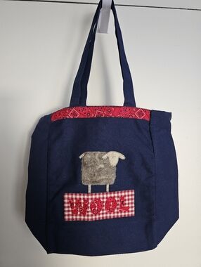 Navy Blue Tote Bag with Shetland Sheep Wool And Red Accents New